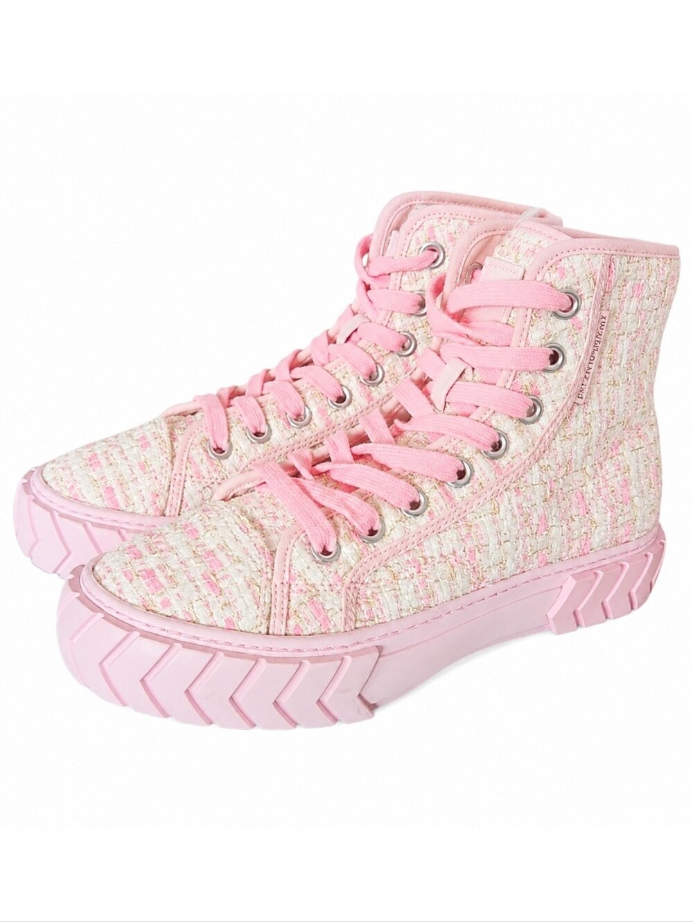 BOTH PARIS | Tyres Tweed Platform High Top Sneakers Pink Size 7 NWOT
